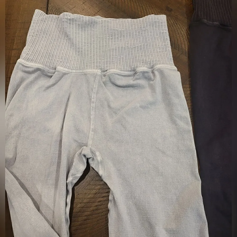 Bundled - Two Pairs of Free People Leggings in Washed Black and Ice Grey XS/S